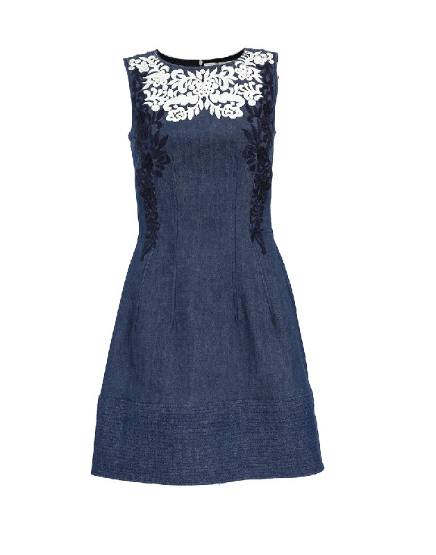 Sheath Dresses for Sophisticated -Lace Insert Denim Dress