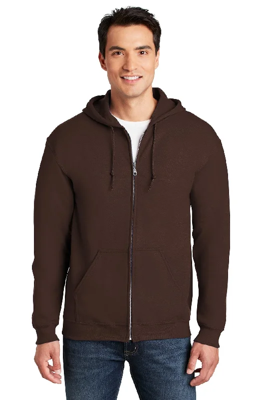 Terry Cloth Sweatshirt for Post-Workout Recovery Comfort -Gildan Heavy Blend Full Zip Hooded Sweatshirt Dark Chocolate