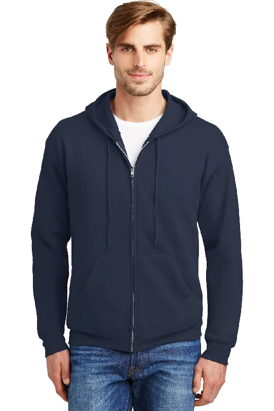 Denim Hoodie with Rhinestone Trim for Glam Cowgirl Style -Hanes Ecosmart Full Zip Hooded Sweatshirt P180 Navy