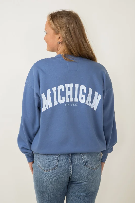 Striped Hoodie with Hoodie for Soccer Team Jerseys -1897 Active Michigan Lake Life Sweatshirt for Women in Cream/Blue | GT878-CREAM/BLUE