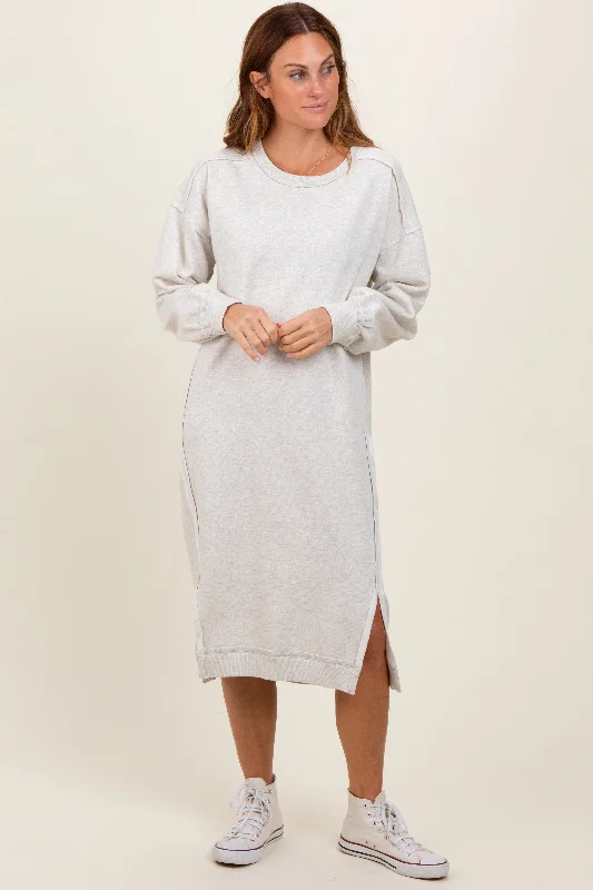 Tie-Dye Sweatshirt with Relaxed Fit Summer Festival Bohemian Style -Heather Beige Sweatshirt Midi Dress