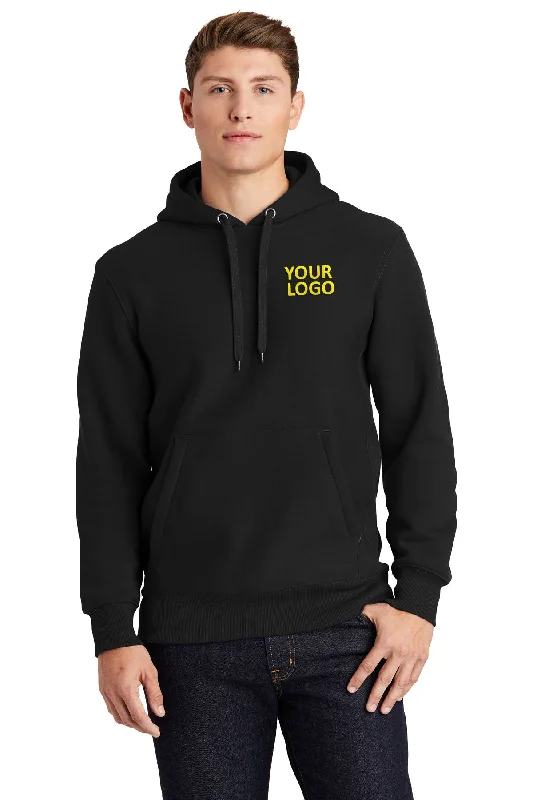 Striped Hoodie with Contrast Hoodie Sporty Athletic Look -Sport-Tek Super Heavyweight Pullover Branded Hooded Sweatshirts, Black