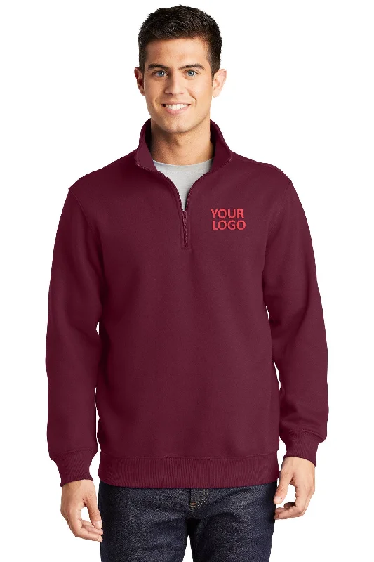 Fur Trimmed Hoodie for Glamorous Winter Parka Look -Sport-Tek Customized 1/4-Zip Sweatshirts, Maroon