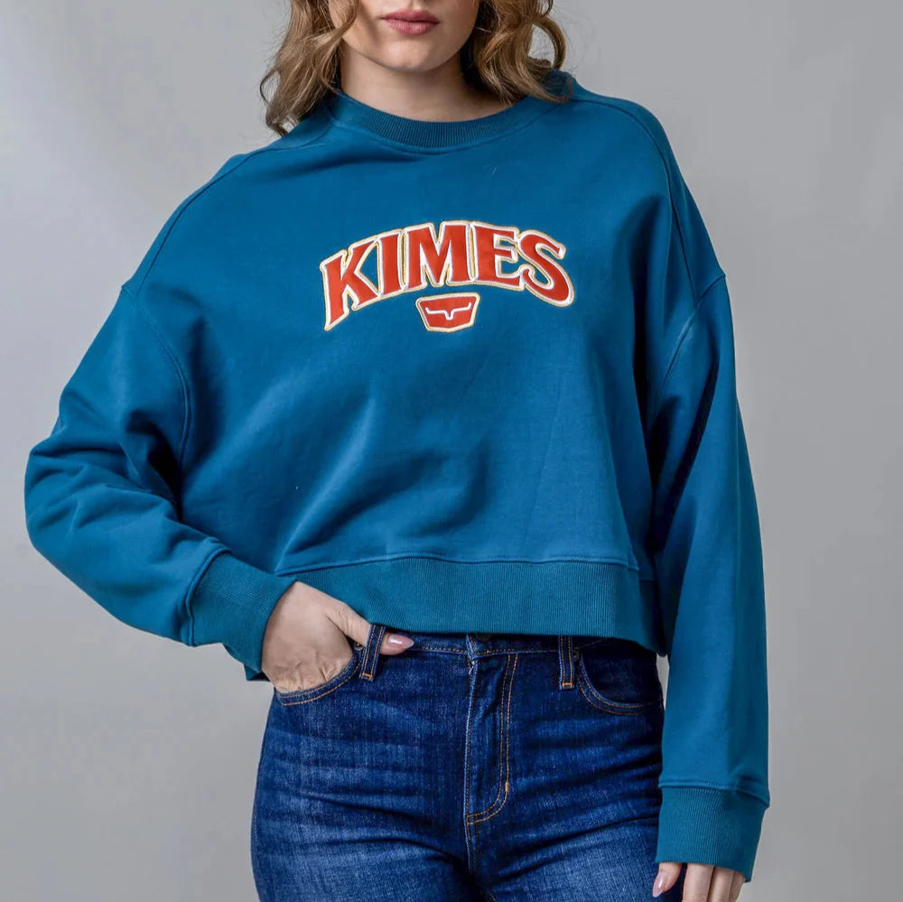 Baby Alpaca Wool Hoodie for Ultra-Soft Luxury Loungewear -Kimes Ranch Women's Colfax Crew Sweatshirt in Mid Blue