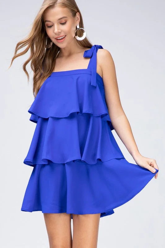 Solid Color Dresses for Simple -Tiered Ruffle Dress (Royal Blue)