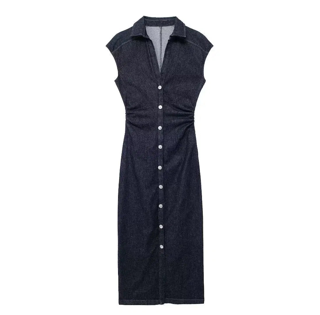 Cotton Dresses for Comfort -Button-Up Denim Midi Dress