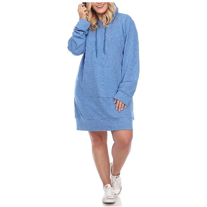 Fluffy Fleece Hoodie for Snug Indoor Loungewear -White Mark Womens Plus Hooded Mini Sweatshirt Dress