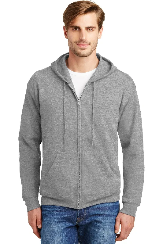 Denim Hoodie with Studded Details Punk Rock Outfits -Hanes Ecosmart Full Zip Hooded Sweatshirt P180 Light Steel