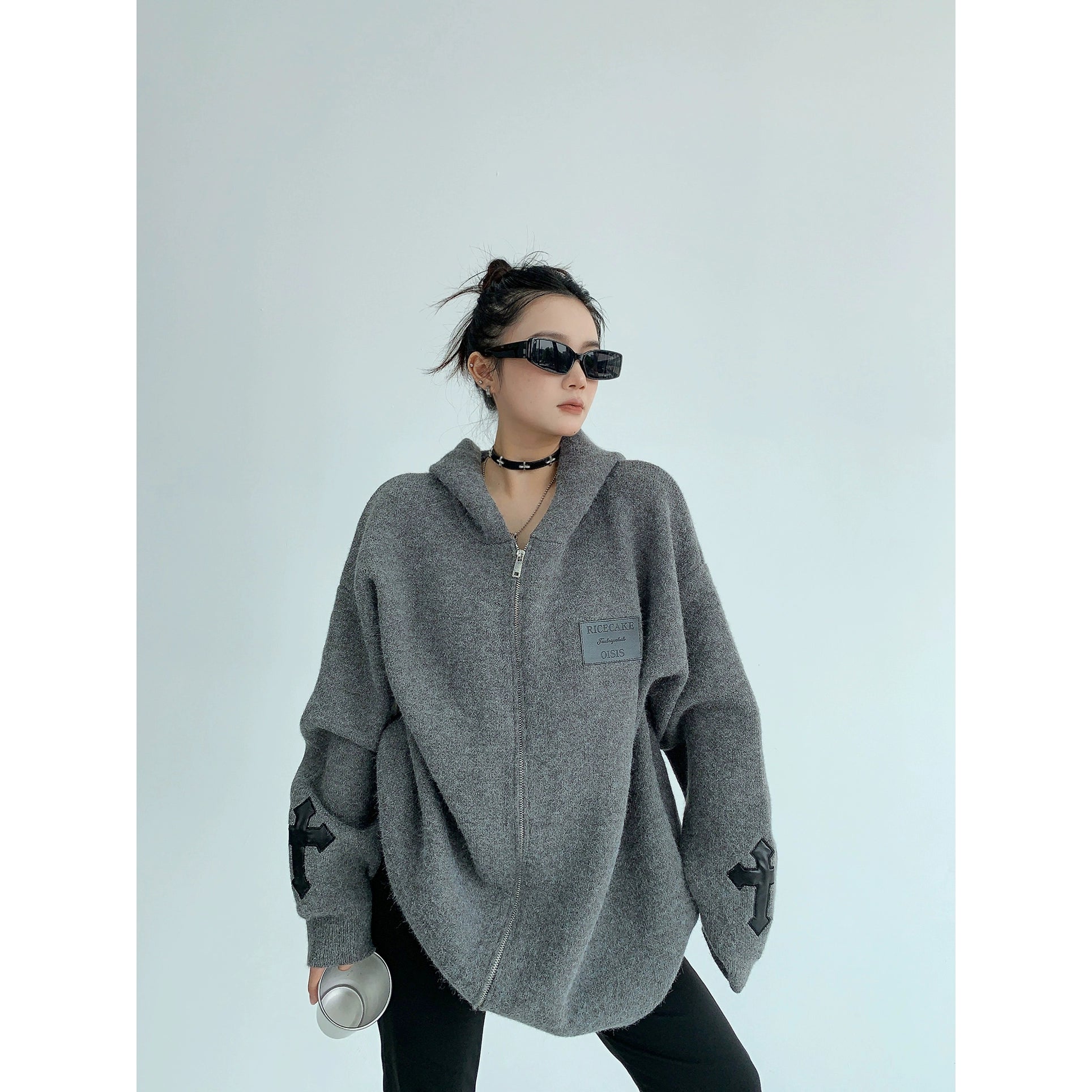 Terry Cloth Sweatshirt for Post-Workout Recovery Comfort -Cross Cozy Zip-Up Oversized Sweatshirt