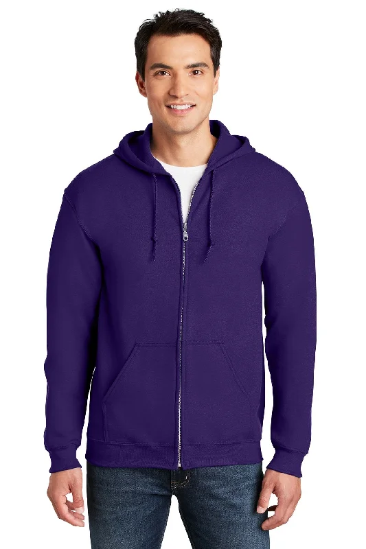 Fitted Hoodie with Mesh Lining for High-Intensity Interval Training -Gildan Heavy Blend Full Zip Hooded Sweatshirt Purple