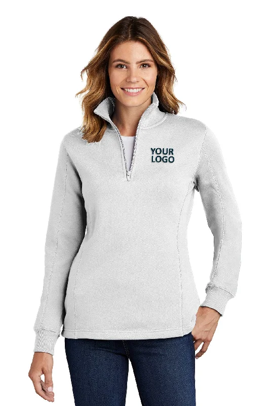 Thermal Insulated Hoodie for Skiing Snowboarding Mountain Sports -Sport-Tek Ladies Branded 1/4-Zip Sweatshirts, White