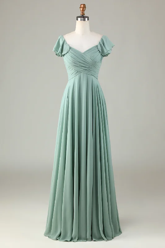 Halter Dresses for Chic Style -Lace-Up Back Matcha Bridesmaid Dress with Ruffles