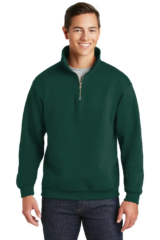 Satin Lined Hoodie to Protect Curly Hair While Sleeping -Jerzees Super Sweats NuBlend 1/4-Zip Sweatshirt with Cadet Collar 4528M Forest Green