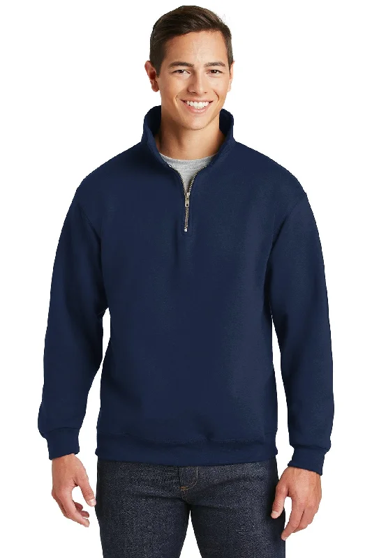 Performance Hoodie with UV Protection for Outdoor Summer Sports -Jerzees Super Sweats NuBlend 1/4-Zip Sweatshirt with Cadet Collar 4528M Navy