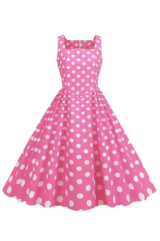 Strapless Dresses for Glamorous -Polka Dots Pink Sleeveless 1950s Dress