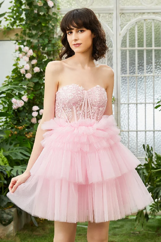 Beaded Dresses for Glamour -A-Line Sweetheart Pink Short Homecoming Dress